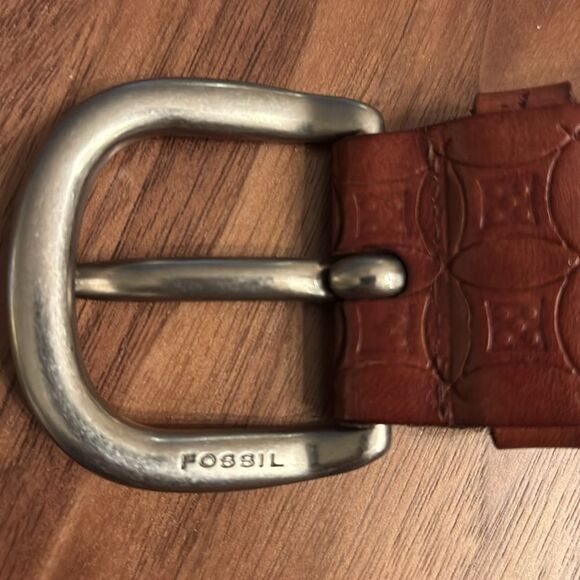 Fossil Brown Textured Leather Belt with Grommets
